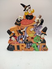 Wood Hanging Free Standing Halloween Trick Or Treat Decoration Witch Black Cat