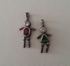 Sterling Silver CZ Emerald Garnet Little Boy Girl Dangle Pendants Charms 4Neck
