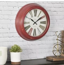 FirsTime & Co Red Relic 10 In Distressed Finish Quartz Round Wall Clock