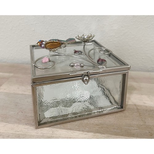 Vintage Jeweled Bird Glass Mirror Square Jewelry Box 3.5” X 3.5” - Picture 5 of 8