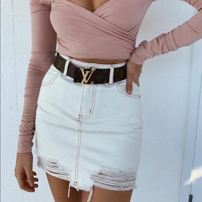 Tiger Mist Nikita Denim Mini Skirt White Bleached High Waist