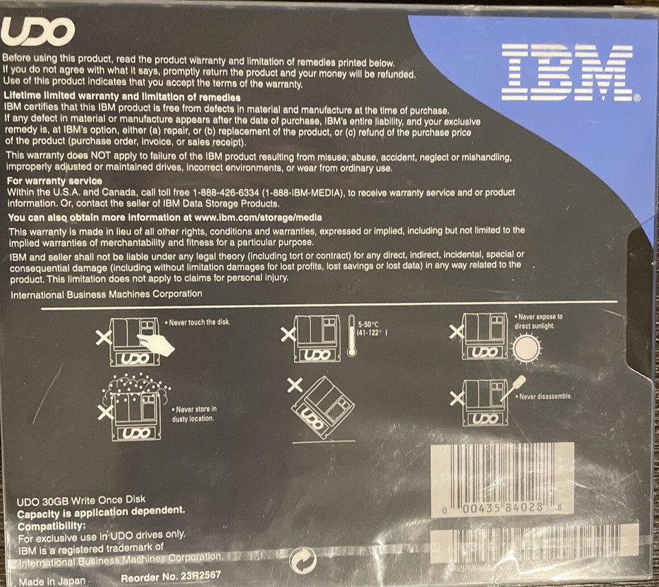 *NEW* IBM UDO 30GB Optical Disk 23R2567 5.25