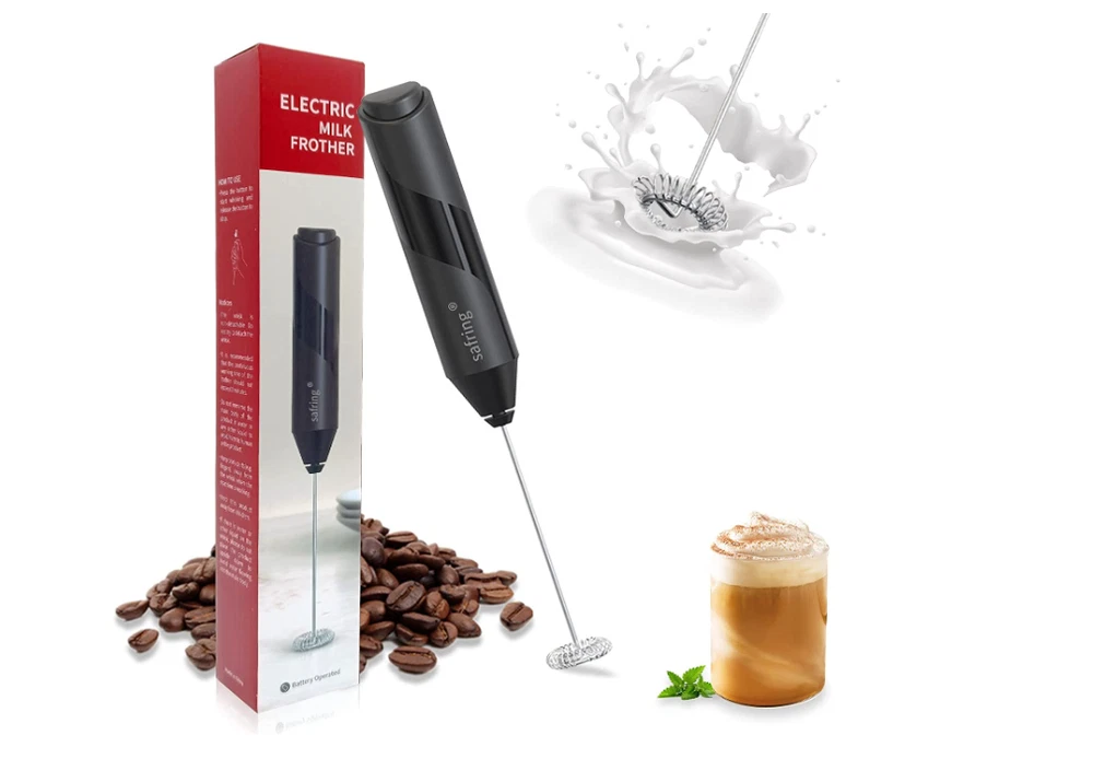 Milk Frother for Coffee - Handheld Stainless Steel Electric Whisk, Battery Power