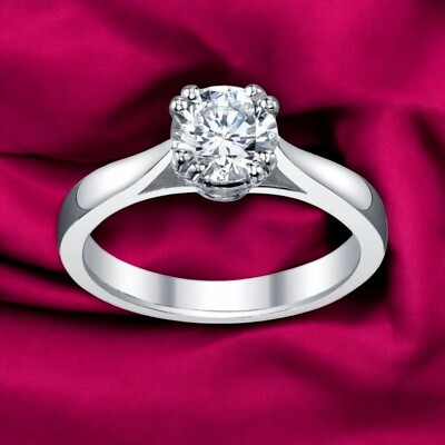 0.50 Cts F/VS1 Round Brilliant Cut GIA Certified Diamond Solitaire Ring 14K Gold