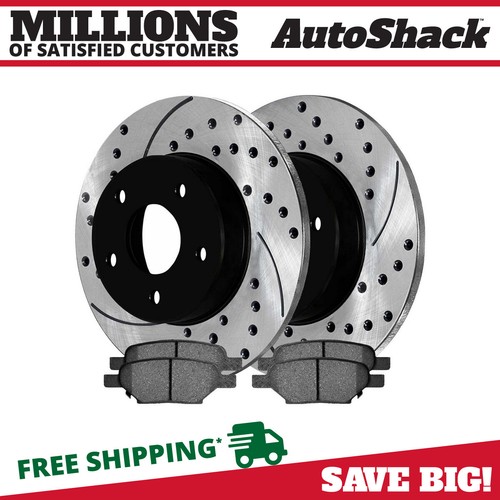 Rear Drilled Slotted Brake Rotors Black & Pads for Chevy Malibu Pontiac