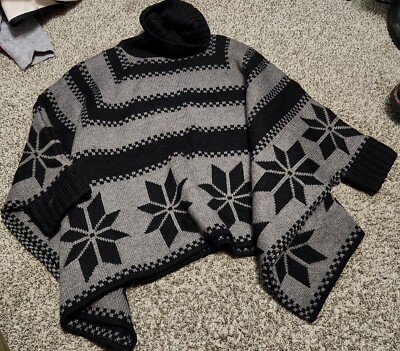 525 America Nordic Knit Sweater Poncho Wrap Turtleneck Wool 
