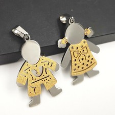 Boy girl gold dress, stainless steel pendant necklace 1 set