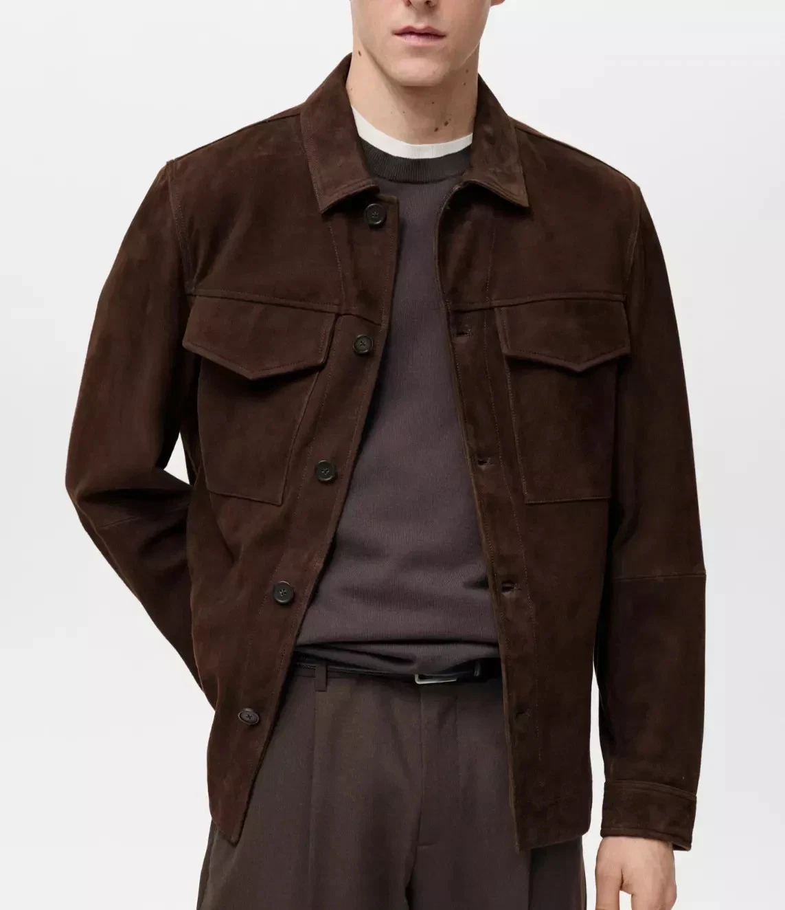 Men Brown Leather Shirt jacket for Men Pure Suede Custom Made Size S M L XXL 3XL