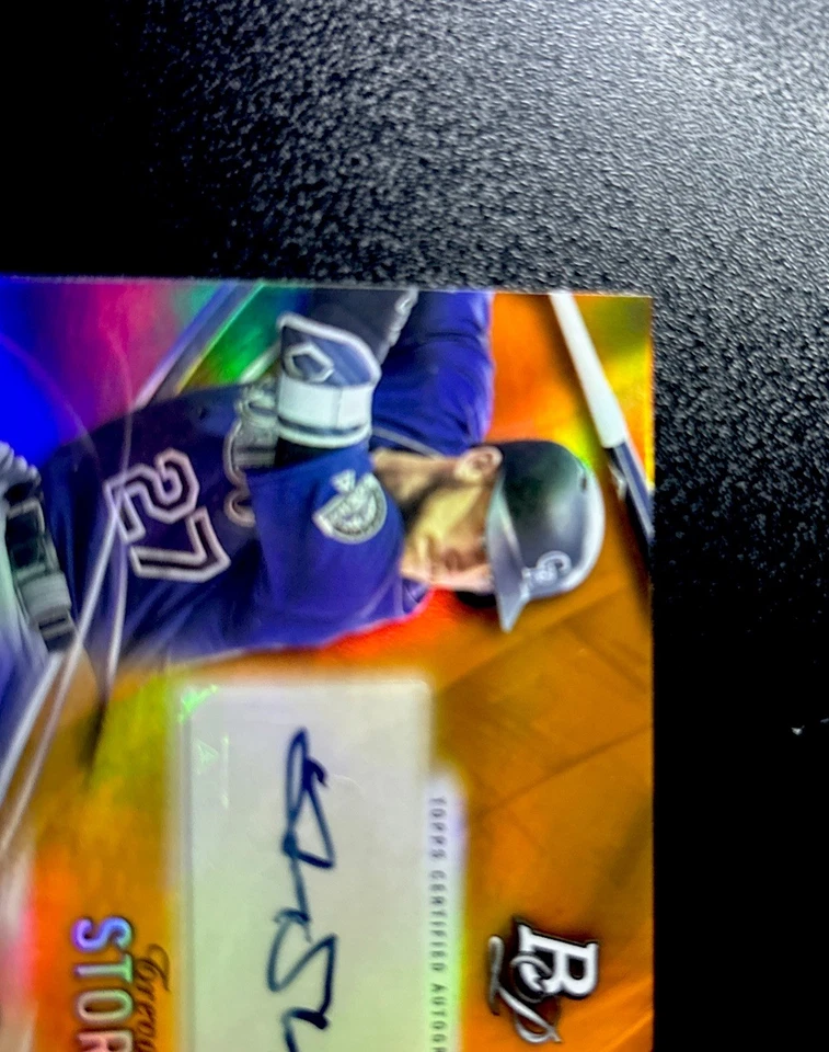 Tarjeta de novato Bowman Platinum Orange Trevor Story 2016 auto radiocontrol ¡RC 7/25! LIMPIO ✨ Foto 4 de 4