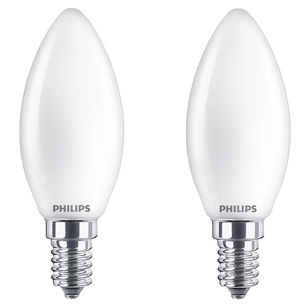 2 X Philips Led Filament Leuchtmittel Kerzen 4,3W = 40W E14 Matt 470Lm Warmweiß-image