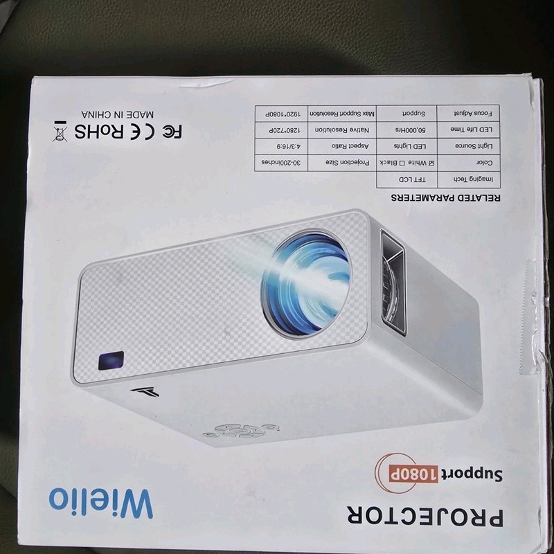Wielio TFT LCD Projector 720P Supports 1080P 6000lm Speakers HDMI USB White