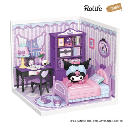 Rin♡ドールハウス Sanrio Kuromi Bedroom DIY Miniature Dollhouse Rolife Kit Japan