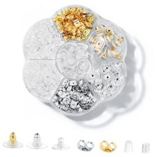 500PCS Earring Backs for Studs, Clear Plastic Hypoallergenic Metal 7 Styles
