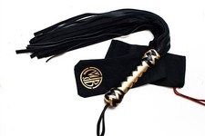 Leather Flogger   Handmade 50 Tail Whip, Gold  Black - New