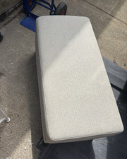 Modern Beige Rectangular Upholstered Fabric Ottoman Footstool Metal Legs