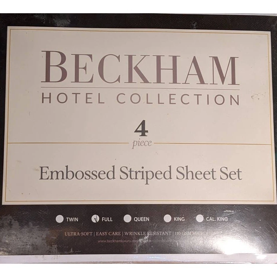 NEW Beckham Hotel Collection Embossed Striped Sheet Set White Full 4 pc Foto 2 de 4