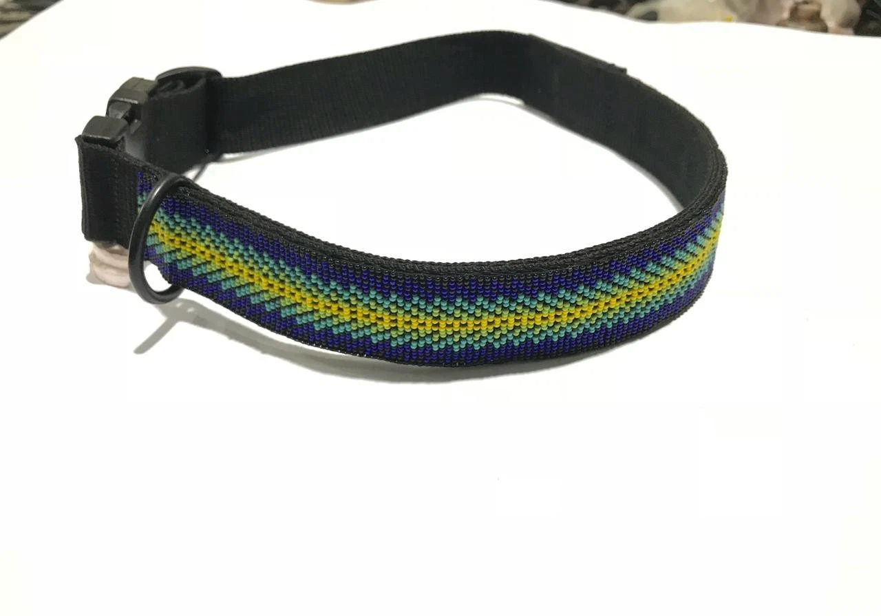 Handmade Beaded Dog Collar – Green Color Adjustable Nylon Pet Collar