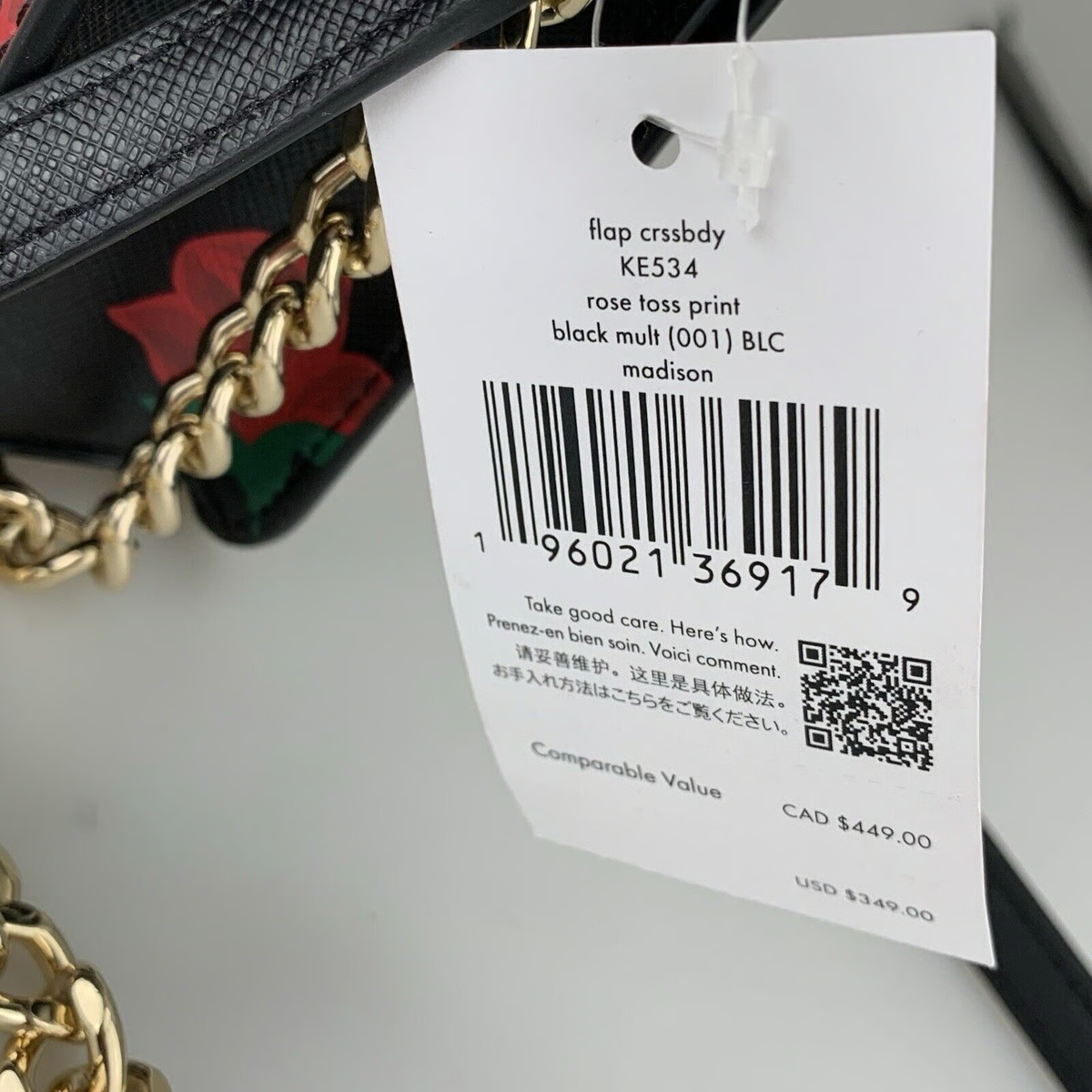 Kate Spade Madison Flap Crossbody Bag Roses / Black Chain Purse