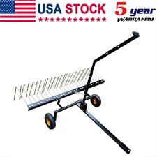 60" Pull Behind Dethatcher Rake Tow Behind Pine Straw Rake for ATV Lawn Tractor