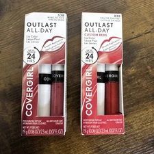2 Pack New Covergirl Outlast All-Day  24 Hours Lip Color #538 and #820 Red/Wine
