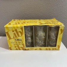 Set of 6 Vintage Libbey "Dried Flowers" (w/wheat) 12 oz Tumblers