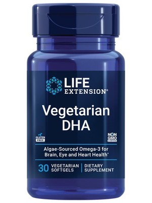 Life Extension Vegetarian DHA, Omega-3 30 Count (Pack of 1), Amber to Red