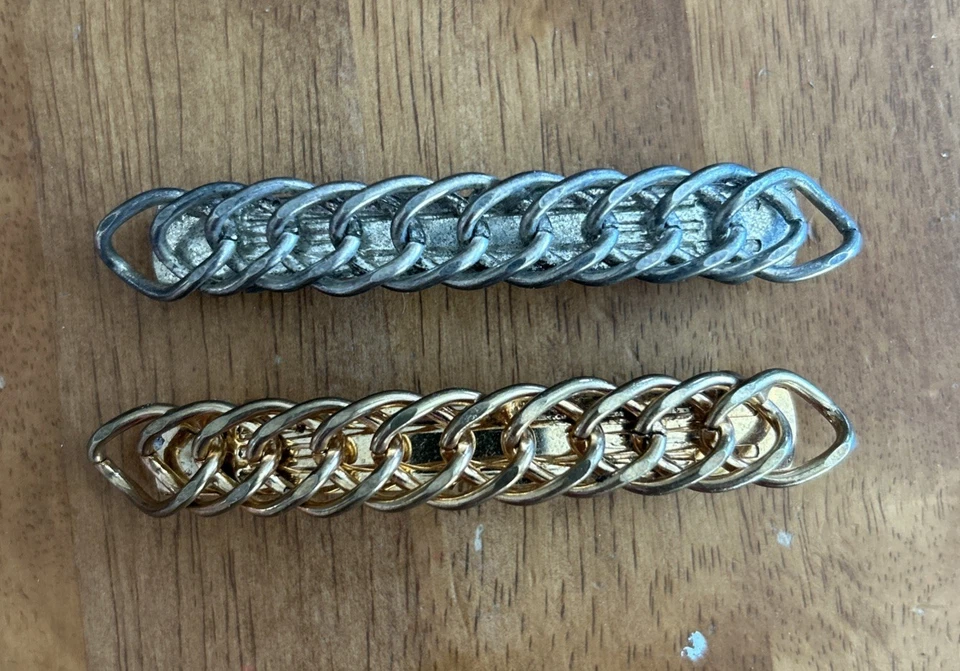 Correas de pelo de cadena gruesa vintage de los años 80/90 - Juego de clips de metal dorado y plateado Foto 2 de 4