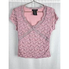 Vintage Rampage Top Womens Medium Y2K Babydoll Pink Lace Blouse Coquette Fairy
