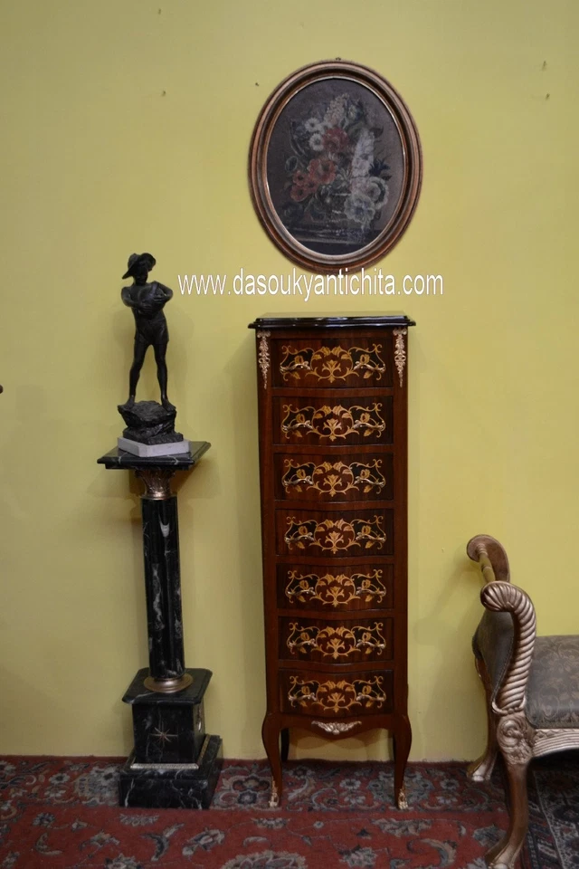 Settimino cassettiera stile Luigi XV intarsiato - Immagine 3 di 4