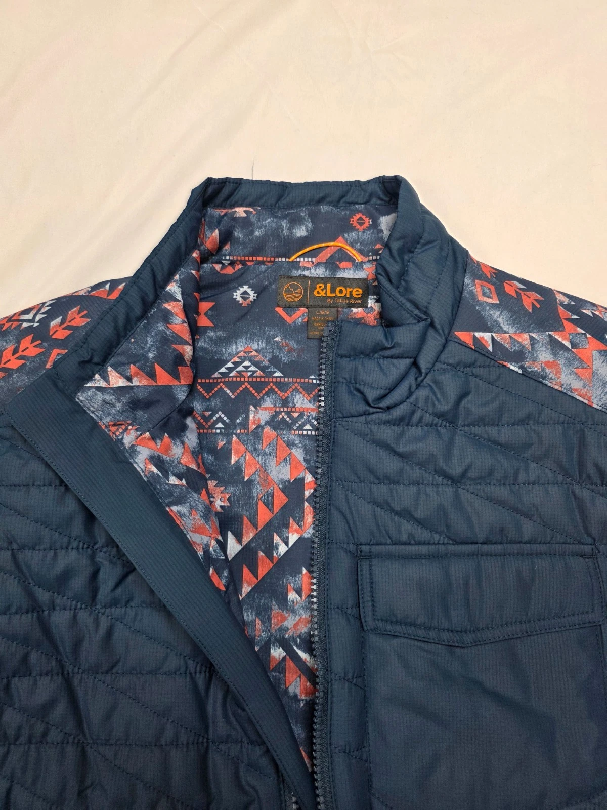 New &LORE Nanotex Aquapel Quilted TRIBAL Vest Men's LARGE L Insignia Blue POLY image 4