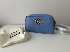 Originale Borsa Gucci Marmont Camera Bag In Pelle colore Azzurro Nuova!