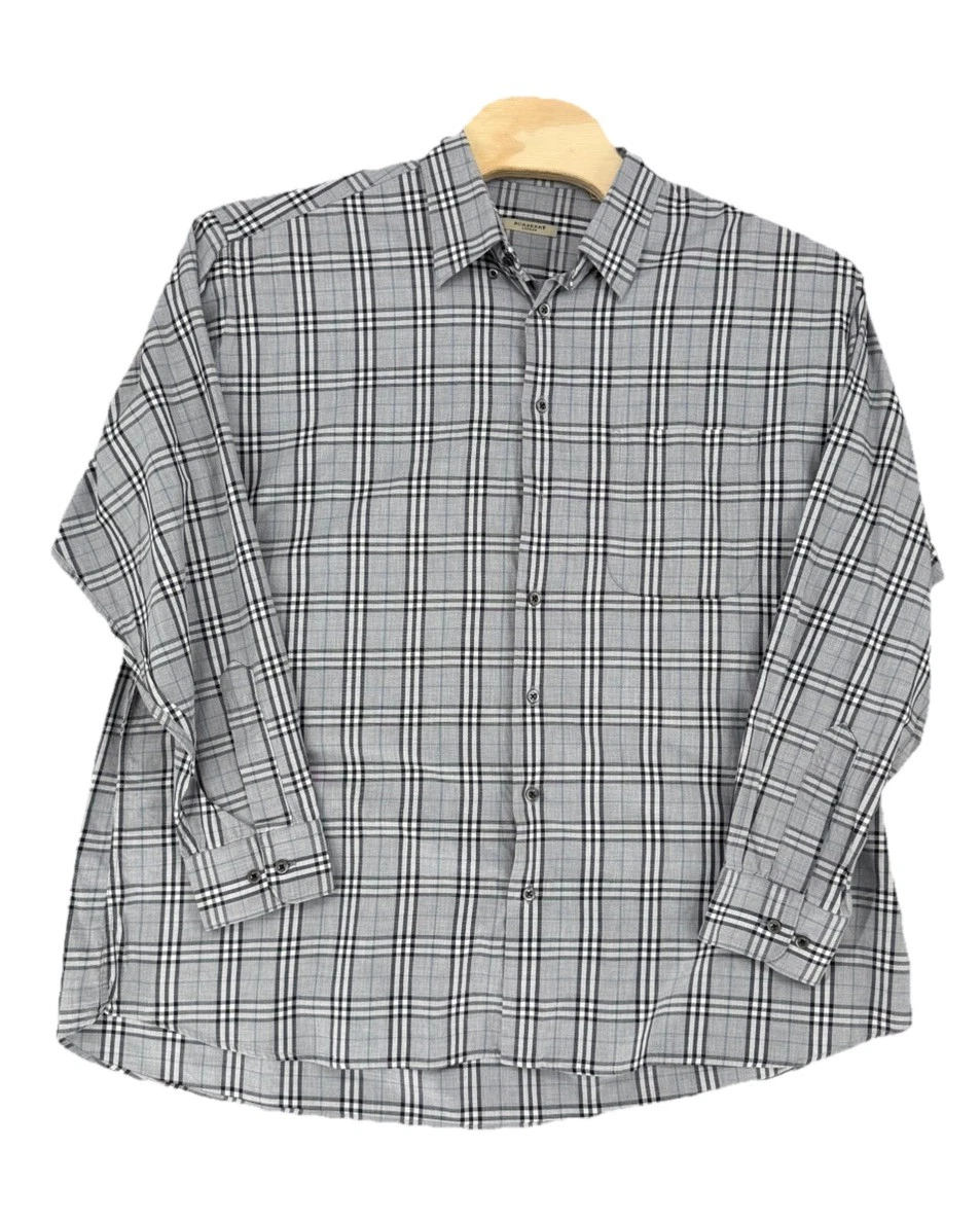 Burberry London Mens XXL Nova Check Plaid Button Up Shirt Made USA Gray