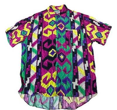 Vintage Jams World Shirt Medium Hawaiian Abstract Colorful Pockets EUC