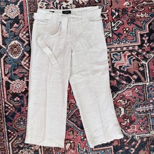 Talbots NWT 100 Linen Wide Leg Pants Natural Beige Belted Trouser