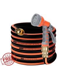 25FT Garden Hose 5/8" Kink Free Hybrid Water Hose w/ Brass Connectors