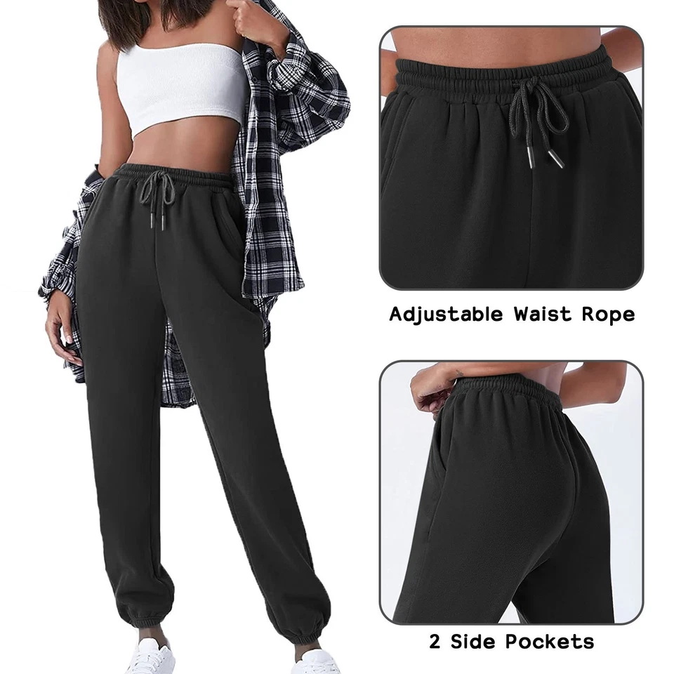 Calça de moletom feminina de inverno forrada de lã com cordão calça jogger corrida academia - Imagem 4 de 4