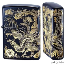 Zippo Phoenix Black and Gold Two-Sided Lighter Gold Insert Used