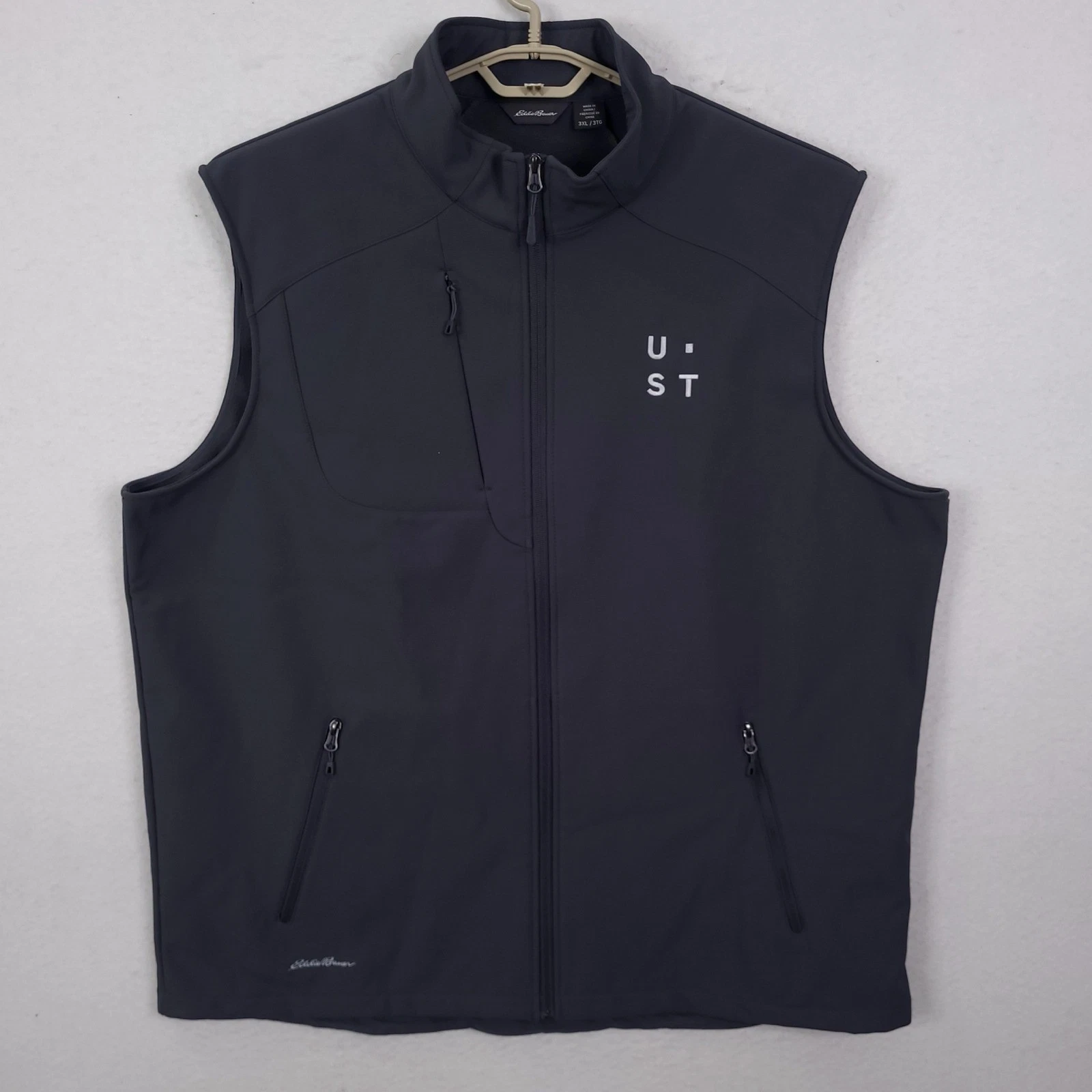 Eddie Bauer Softshell Vest Mens 3XL Gray Full Zip UST Logo EB546 Outdoor Layer