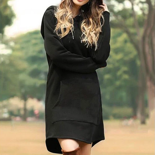 Womens Sweatshirt Hoodie Pullover Dress Pullover Tunic Women Long Solid Color UK - Picture 12 of 18
