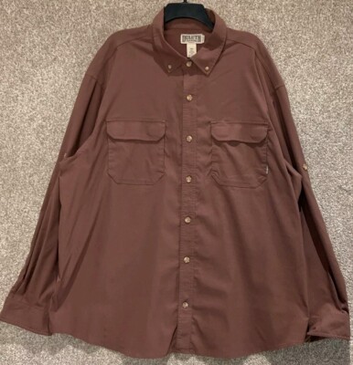 Duluth Trading Mens Brown Fishing Performance Roll Tab Button Up Shirt Size 3XL