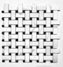 Carrara 1x2 Honed w/ Black Marble Dots Basketweave Floor Mosaic Tile Bathroom
