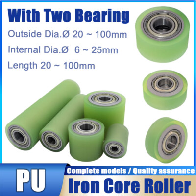 PU Polyurethane Iron Core Roller With Two Bearing Guiding Wheel Flat Belt Idler