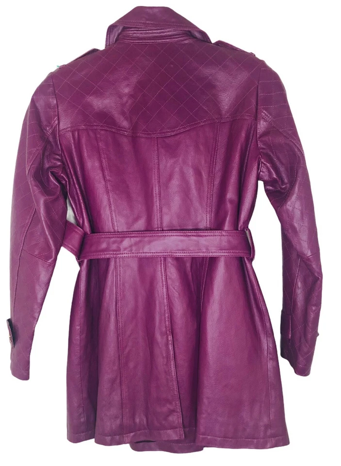 Abrigo chaqueta vintage de cuero IMAN con cinturón para mujer talla S Foto 2 de 4