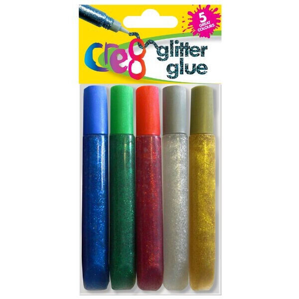 Cre8 Glitter Glue Pens 5PK Kids Art Crafts Colourful Creative Fun