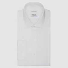  89 Calvin Klein Men's Slim-Fit White Long-Sleeve Dress Shirt Size 15-15.5 34/35