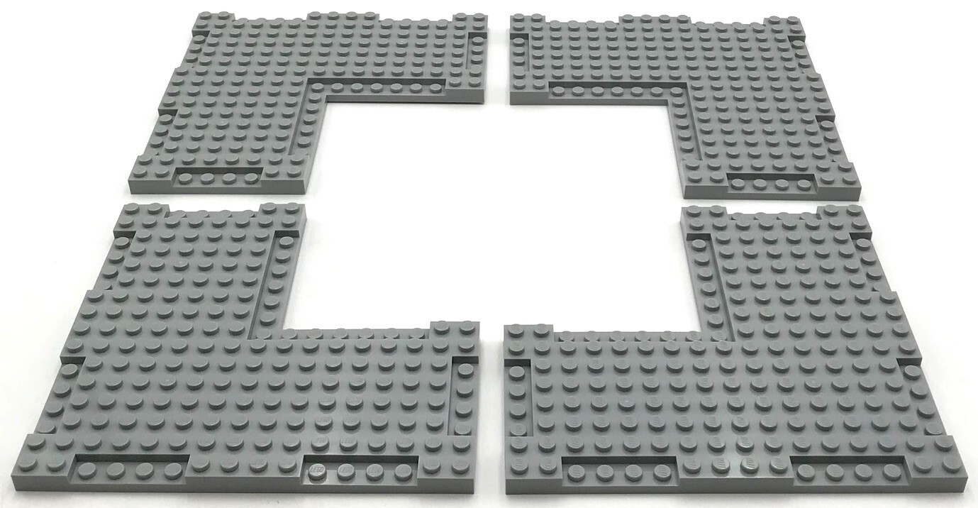 Lego 4 New Light Bluish Gray Plates Modified Corner 16 x 16 w/ 7 x 7 Cutout