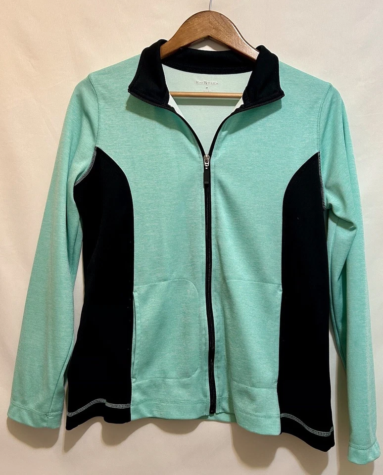Kim Rogers Women’s Green/Teal & Black Full Zip Size Medium - Lightweight! - Image 2 of 4