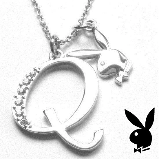 Collar Playboy Inicial Letra Q Colgante Conejito Dije Cristales Platinado Foto 4 de 4