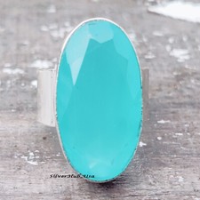 Aqua Chalcedony Gemstone 925 Sterling Silver Gift for Her Ring Jewelry All Size