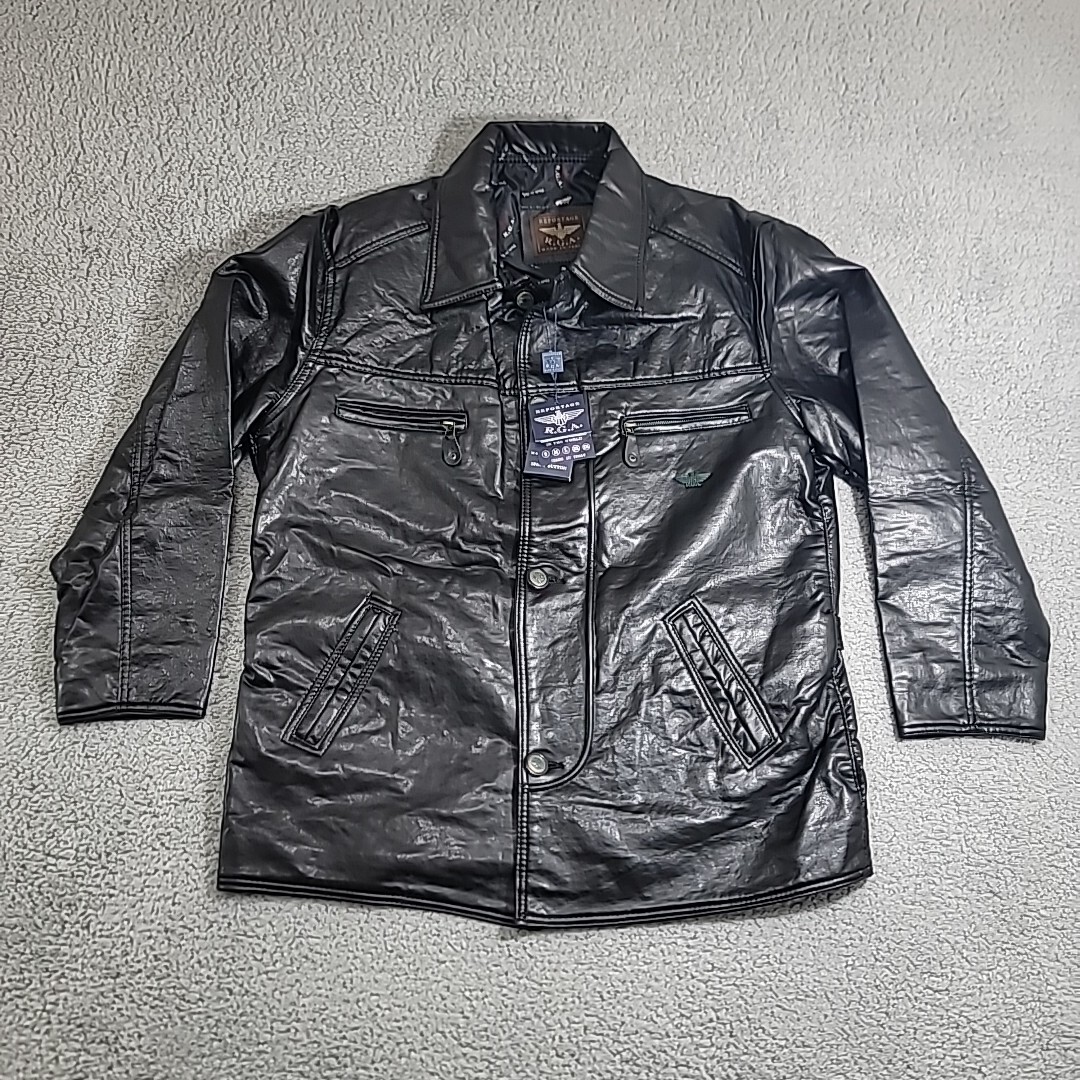 Reportage RGA Faux Leather Biker Jacket Men's Large Black Coat